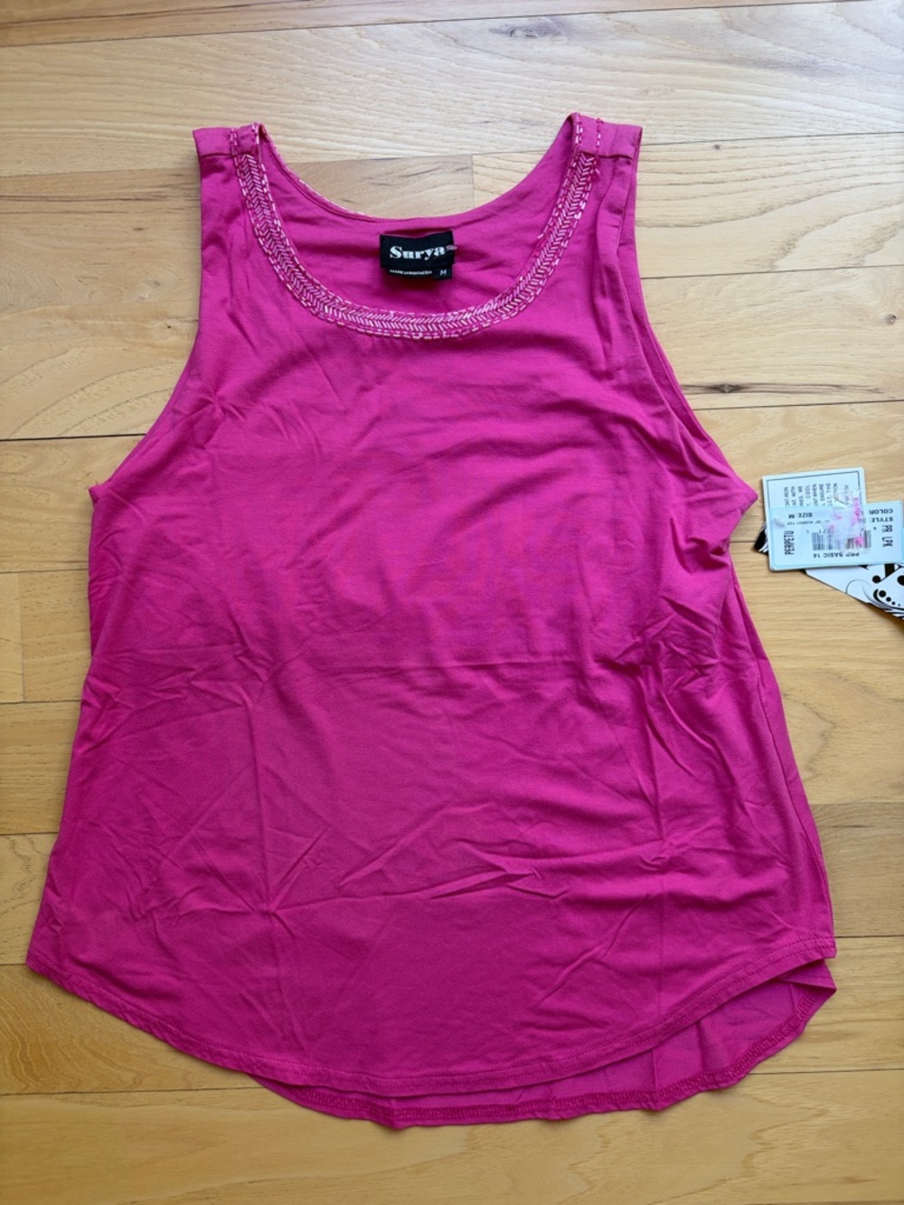 Women's Fuchsia Sleeveless Tank with Embellished Scoop Neck